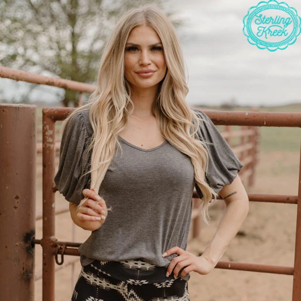 Grey V-Neck Short Sleeve Shirt